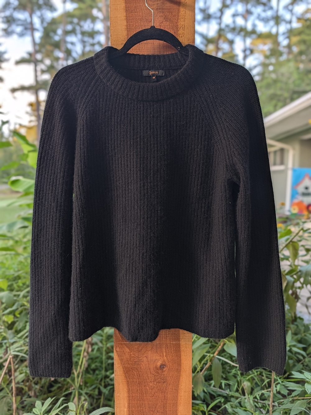 Quince Women's Black Ribbed Crewneck Pullover Sweater